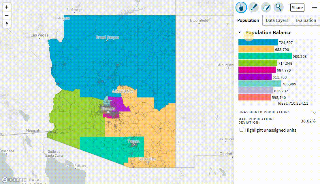 In the Data Layers tab, we can toggle the display of our districts
                county boundaries, nations and tribes or more.